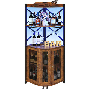5-Tier Corner Bar Cabinet with LED Lights