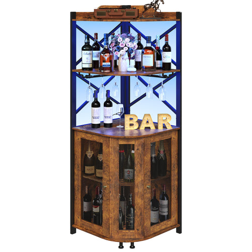 5-Tier Corner Bar Cabinet with LED Lights