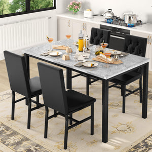 5-Piece Faux Marble Dining Table Set with Button Tufted Chairs