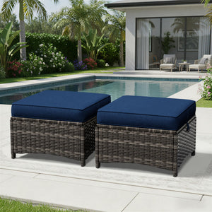 Outdoor Wicker Ottoman Set of 2 with Cushions