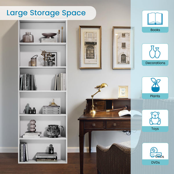 6-Tier Tall Bookshelf – Floor Standing Open Bookcase