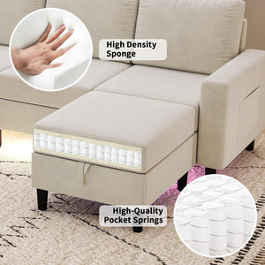 U-Shaped Sectional Sofa with LED Lights, Wireless Charging & Storage Ottomans