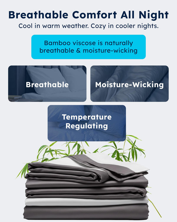 Bamboo Viscose Sheets & Duvet Cover Set – Cooling Bedding, 6-Piece