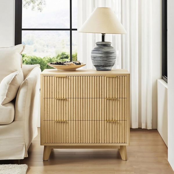 Fluted Nightstand Set of 2 with Charging Station & 3 Drawers