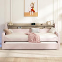 Twin Daybed with Trundle, Upholstered Velvet Bed Frame, LED Night Light, Storage Headboard, USB Charging