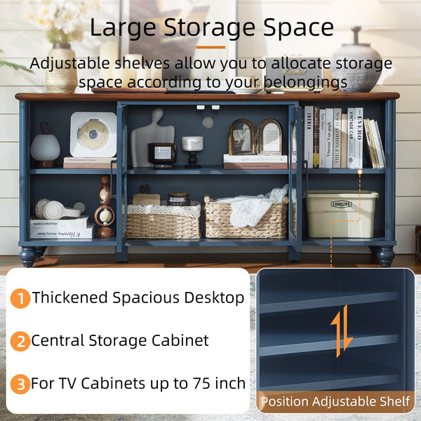 Farmhouse TV Stand with Glass Door & Adjustable Shelves – Fits Up to 65" TVs