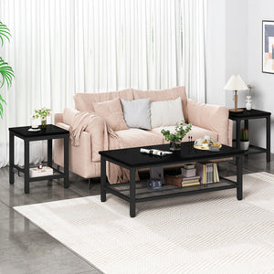 3-Piece Industrial Coffee Table Set with 2 End Tables