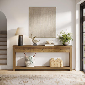 70.9" Extra Long Console Table with 3 Drawers & Open Shelves