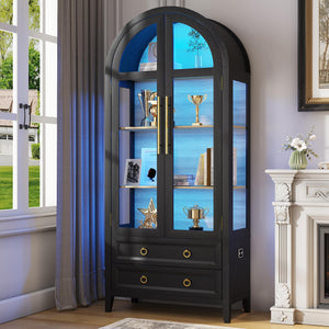 71" Arched Display Cabinet with LED Lighting & Glass Doors