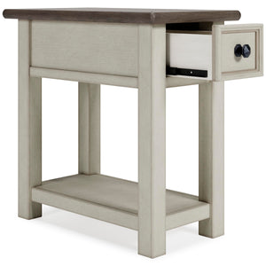 Farmhouse Chairside End Table with Charging Station and Drawer