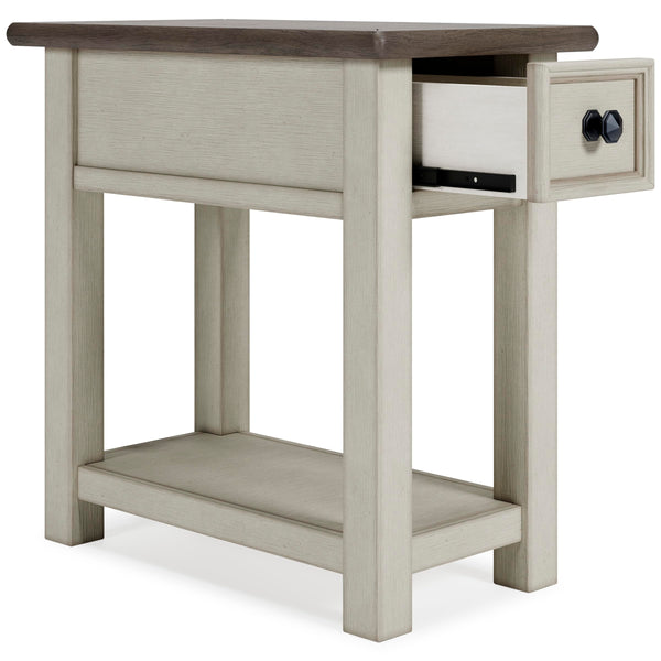 Farmhouse Chairside End Table with Charging Station and Drawer