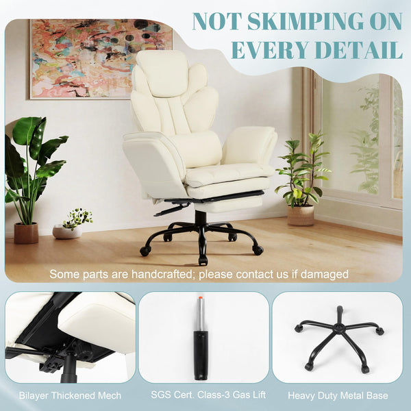Wide Seat Reclining Office Chair with Flip Armrests & Footrest