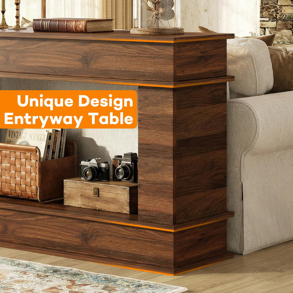 63-Inch Farmhouse Console Table with Open Shelves
