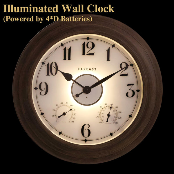 24-Inch Outdoor Wall Clock with Thermometer, Hygrometer & Smart Night Light