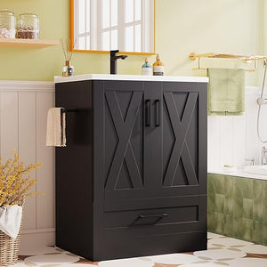 24-Inch Freestanding Bathroom Vanity with Sink and Storage Cabinet
