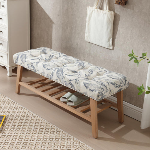 Upholstered Storage Bench with Shoe Shelf
