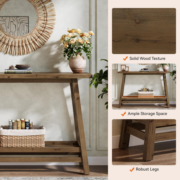 Farmhouse Console Table with Storage Shelf
