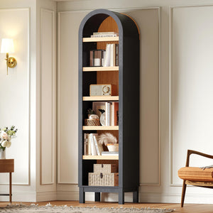 69" Tall Skinny Bookshelf with Arched Top & Adjustable Shelves