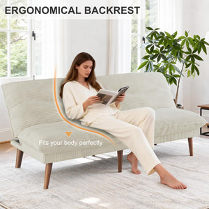 Convertible Futon Sofa Bed with Adjustable Backrest – 75 Inch Corduroy Loveseat