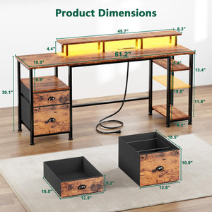 Gaming & Home Office Computer Desk with Power Outlets, LED Lights & Monitor Stand
