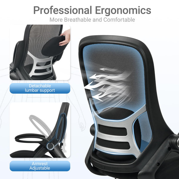 Tall Drafting Chair with Flip-Up Armrests & Adjustable Footrest