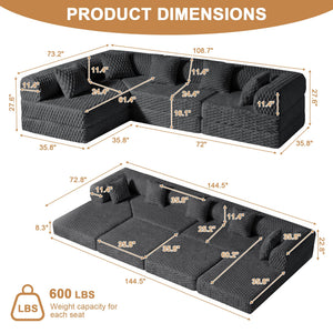 L-Shaped Modular Sectional Sofa Bed – Velvet, No Assembly