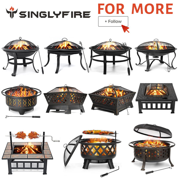Round Wood Burning Fire Pit with BBQ Grill Grate
