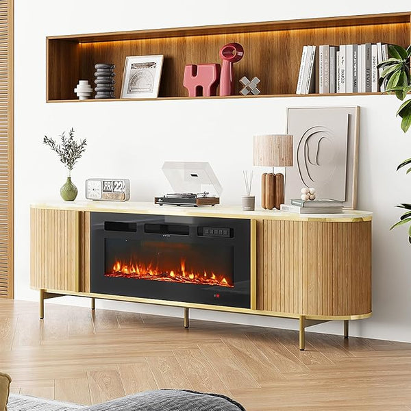 70" Fluted TV Stand with Electric Fireplace