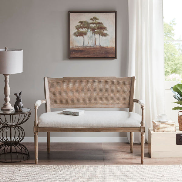 Farmhouse Settee with Rattan Back & Padded Arms