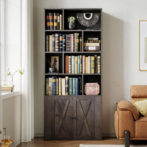 4-Tier Bookcase with Doors & 8 Open Cubes