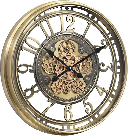 Large Moving Gears Wall Clock – 21 Inch Analog Art Deco Metal Clock
