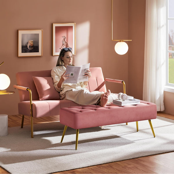 Upholstered Ottoman Bench with Metal Legs