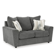 Gray Loveseat with Flared Arms & Accent Pillows