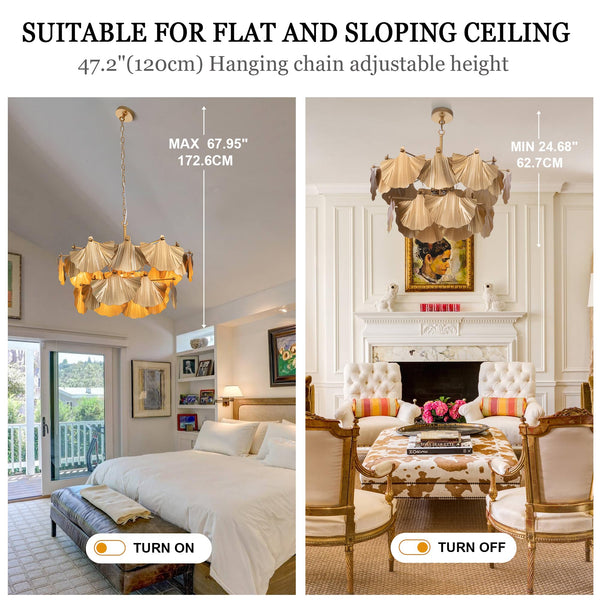 Gold Ginkgo Leaf Chandelier – 8-Light Ceiling Light Fixture
