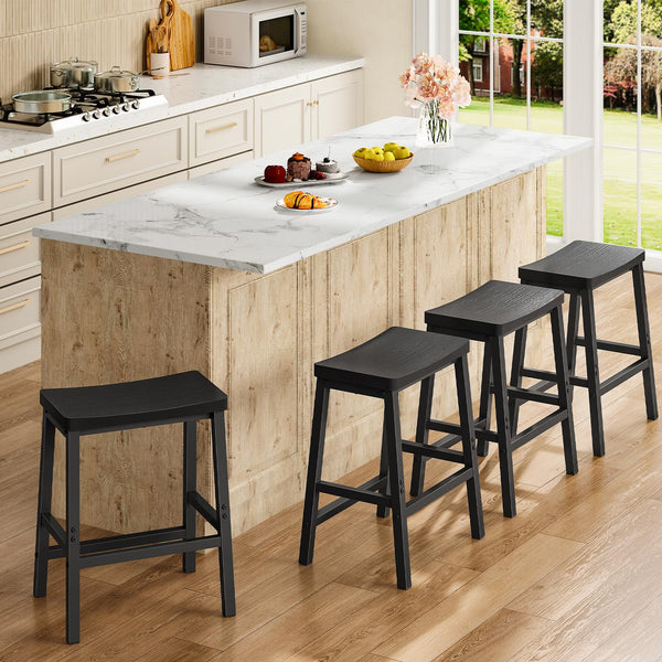 Counter Height Bar Stools Set of 4, Saddle Seat with Footrests, Industrial Style