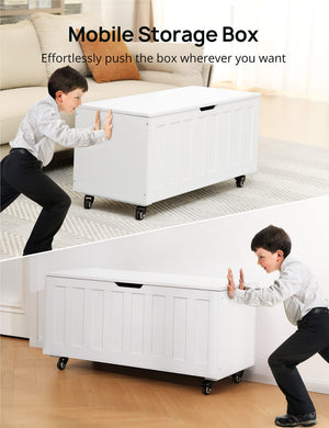 Wooden Storage Bench with Wheels & Safety Hinges – 300 lbs Capacity