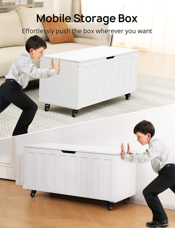 Wooden Storage Bench with Wheels & Safety Hinges – 300 lbs Capacity