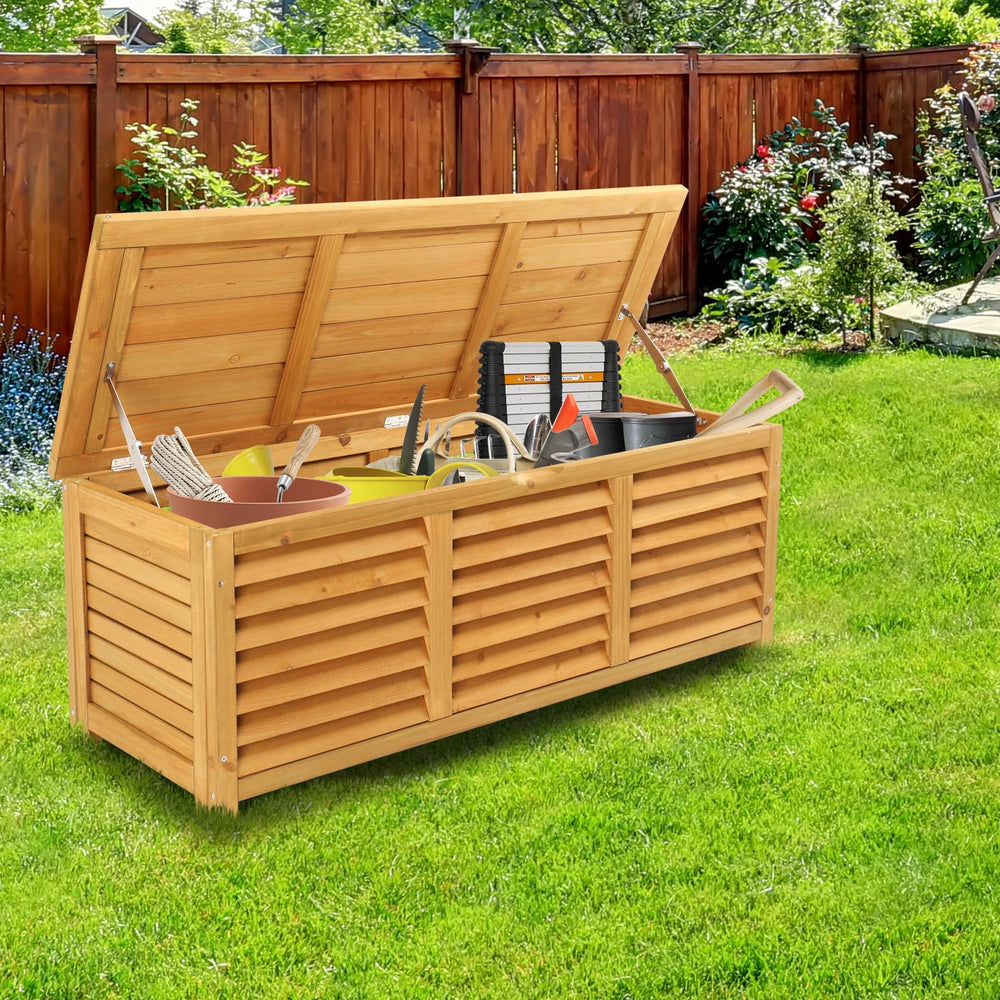 Outdoor Wooden Deck Box 47 Gallon with Lid