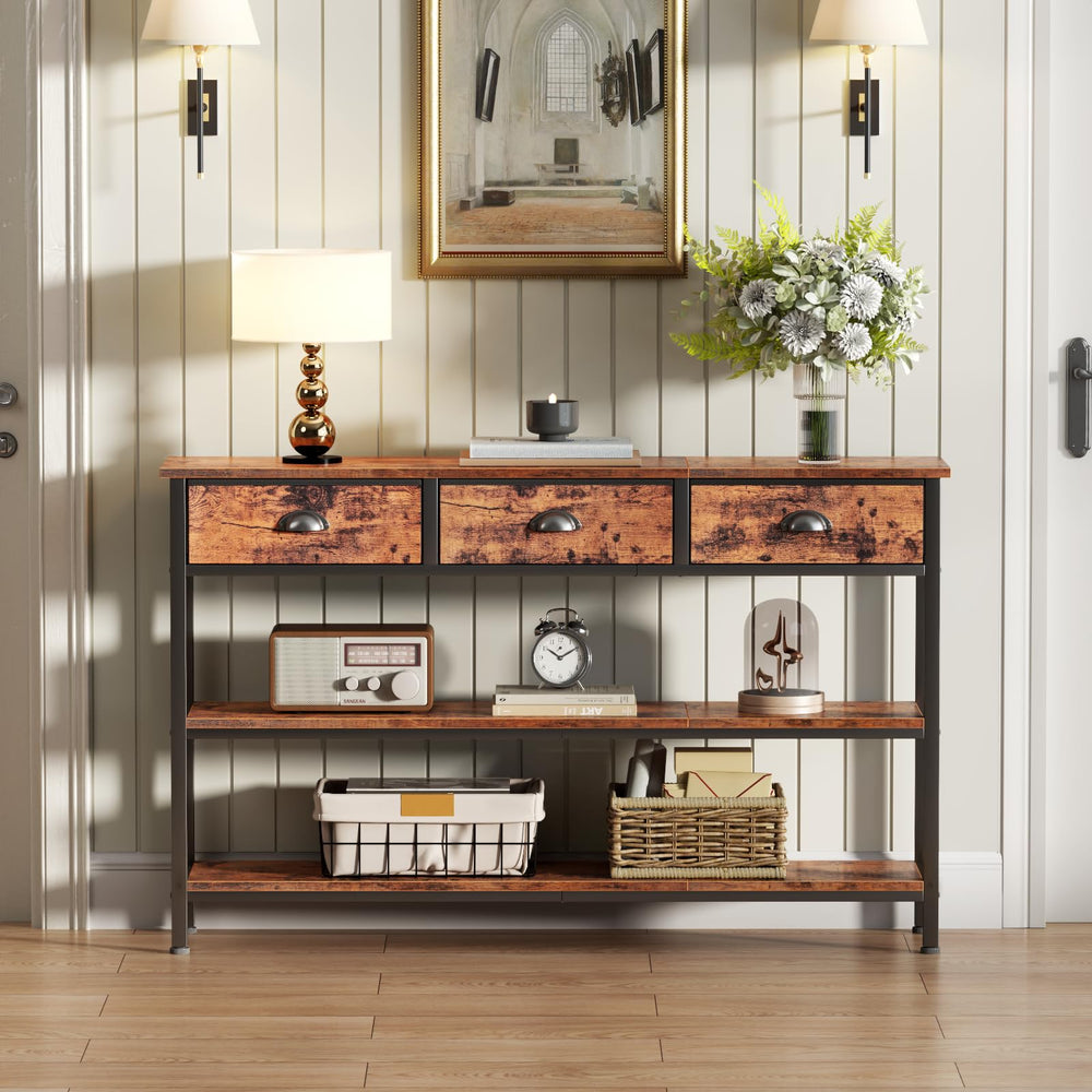 47-Inch Console Table with 3 Drawers and Storage Shelves