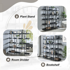 5-Shelf Industrial Open Bookcase with Metal Frame