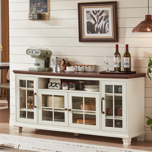 Farmhouse Sideboard Buffet Cabinet with Glass Doors