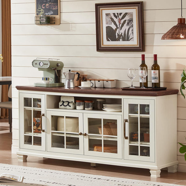 Farmhouse Sideboard Buffet Cabinet with Glass Doors