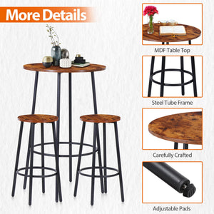 3-Piece Round Pub Dining Set with 2 Counter Height Bar Stools