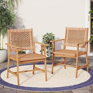 Expandable Acacia Wood Outdoor Dining Set with Cushioned Chairs