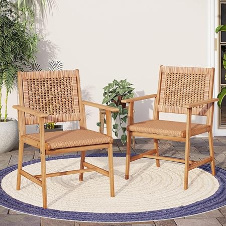 Outdoor Teak Wood Patio Dining Set with Rattan Chairs