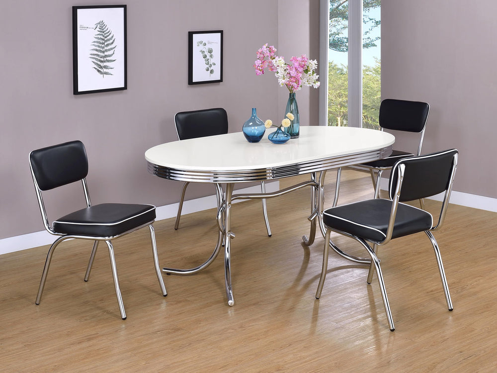 5-Piece Retro Chrome Dining Set — Oval Table & Faux Leather Chairs