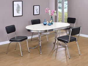 5-Piece Retro Chrome Dining Set — Oval Table & Faux Leather Chairs