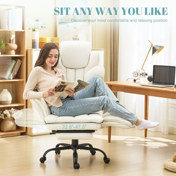 Wide Seat Reclining Office Chair with Flip Armrests & Footrest