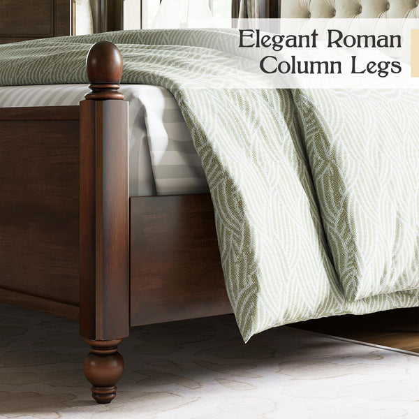 King Size Solid Wood Platform Bed with Upholstered Headboard – Walnut
