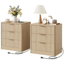 Fluted Nightstand Set of 2 with Charging Station & 3 Drawers